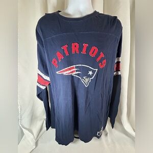 Majestic patriots navy colored long sleeve shirt, red, navy, and white